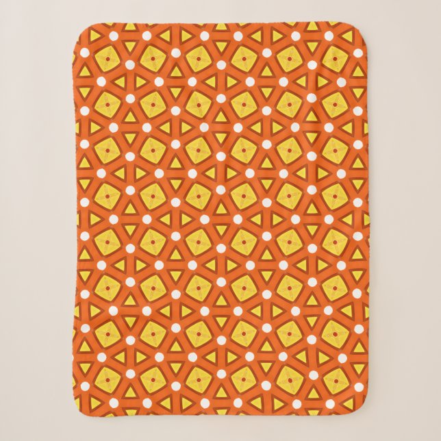 Orange square & triangle naïve retro pattern sherpa blanket (Front)