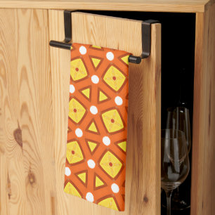 Orange square & triangle naïve retro pattern tea towel