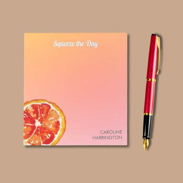 Orange Squeeze the Day Cute Inspirational Citrus Notepad (This fresh hand-illustrated citrus notepad is invigorating and calming at the same time.)