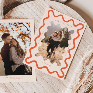 Orange Squiggly Wavy Frame Wedding Save The Date