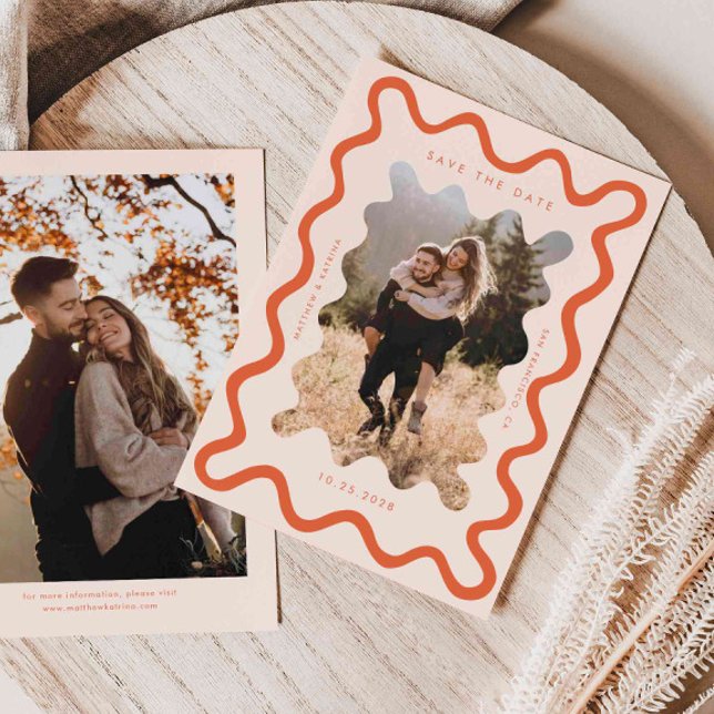 Orange Squiggly Wavy Frame Wedding Save The Date (Creator Uploaded)