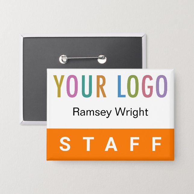 Orange Staff Pin Back Badge Name Button with Logo (Front/Back)