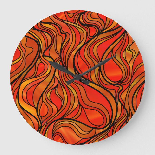 Orange Stained Glass Abstract Large Clock (Front)
