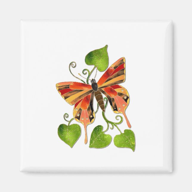 Orange Stained Glass Butterfly Magnet (Front)