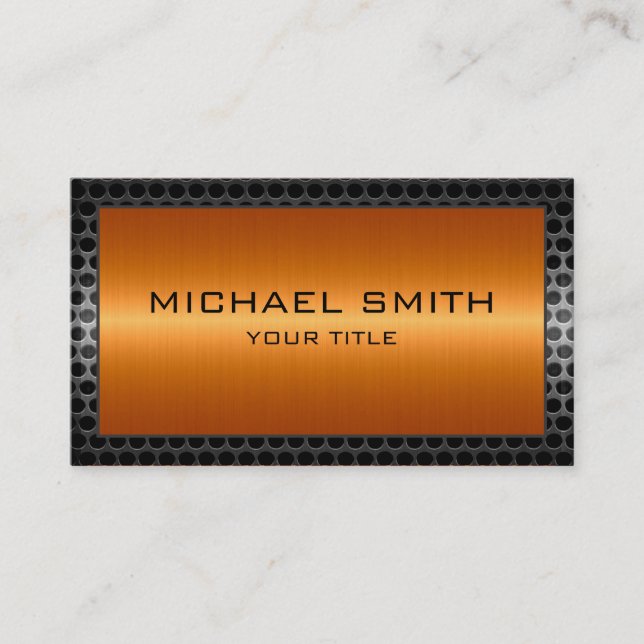 Orange Stainless Steel Elegant Metal Border Business Card (Front)
