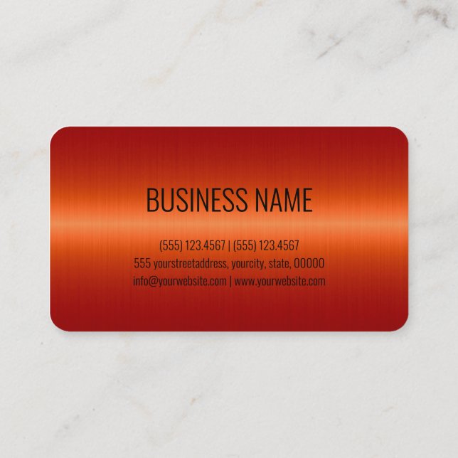 Orange Stainless Steel Metal Look Business Card (Back)