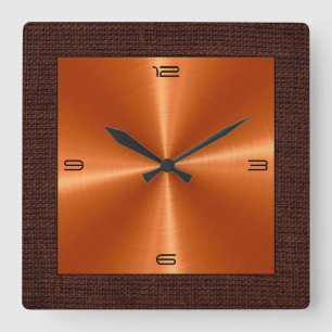 Orange Stainless Steel Modern Burlap Border Square Wall Clock