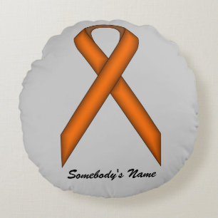 Orange Standard Ribbon by Kenneth Yoncich Round Cushion