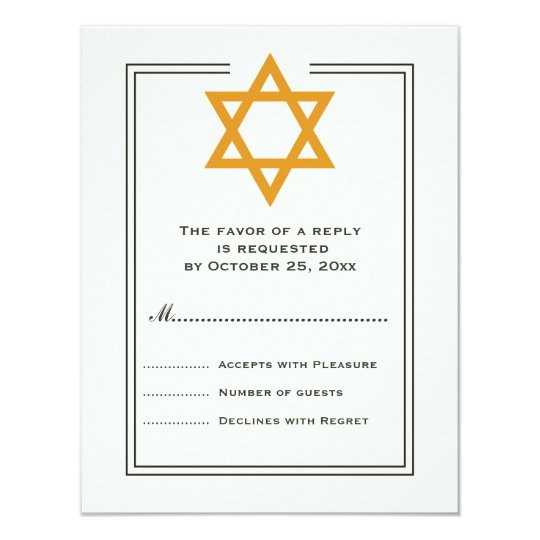 Orange Star of David Bar Mitzvah reply card