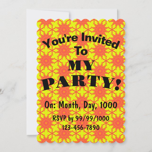 Orange Starburst Flower on Yellow Customisable  Invitation (Front)