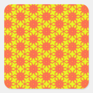 Orange Starburst Flower on Yellow Square Sticker