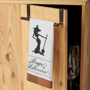 Orange Starburst Witch Halloween Tea Towel