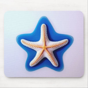 Orange Starfish in Blue Mouse Mat