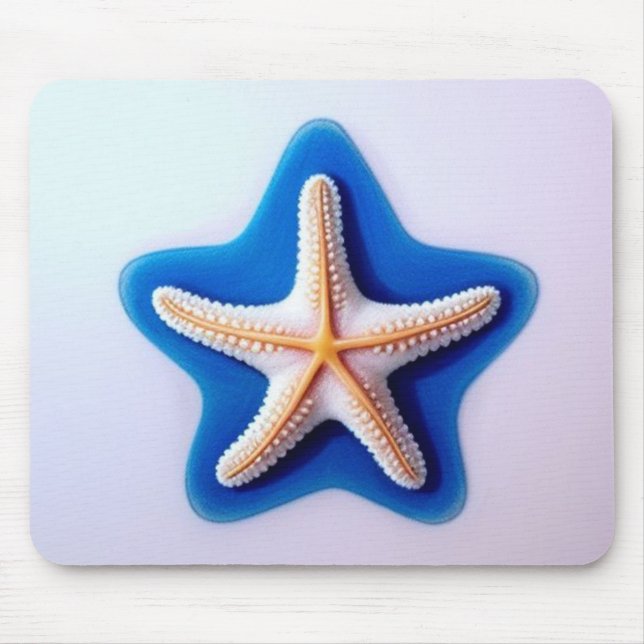 Orange Starfish in Blue Mouse Mat (Front)