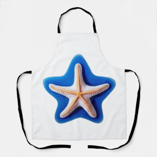 Orange Starfish in Blue Star Silhouette Apron