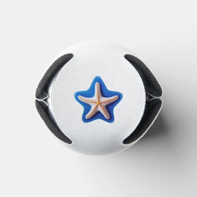 Orange Starfish in Blue Star Silhouette Can Cooler (Bottom)