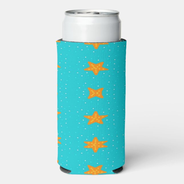 Orange starfish on blue seltzer can cooler (Seltzer Back)