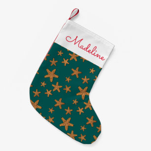 Orange Starfish Pattern   Add Your Name Small Christmas Stocking