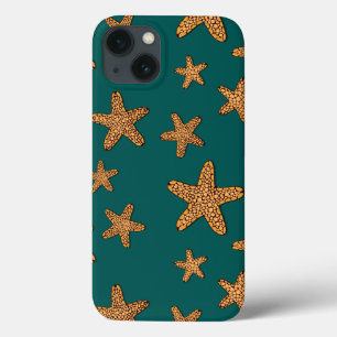 Orange Starfish Pattern iPhone 13 Case