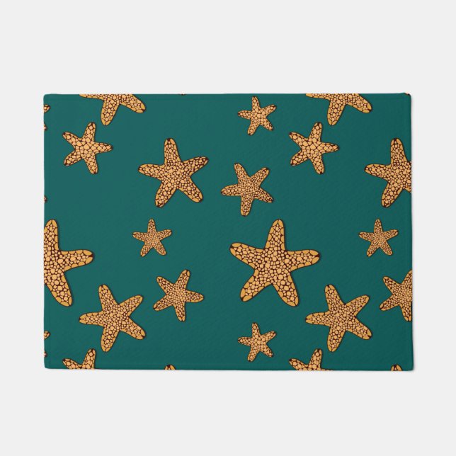 Orange Starfish Pattern Doormat (Front)