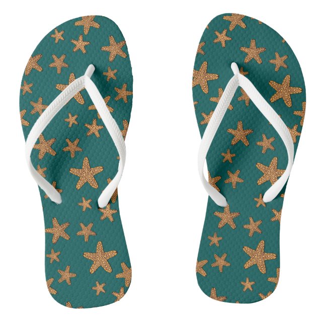 Orange Starfish Pattern Flip Flops (Footbed)