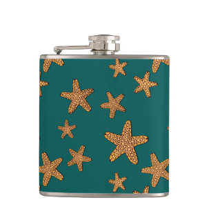 Orange Starfish Pattern Hip Flask