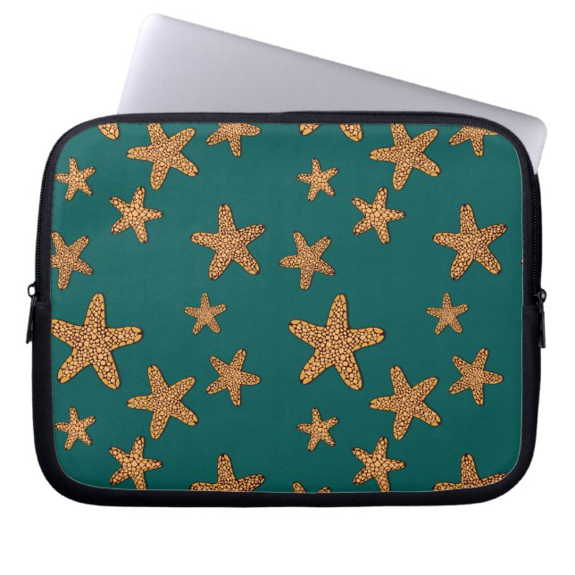 Orange Starfish Pattern Laptop Sleeve (Front)