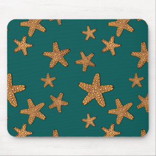 Orange Starfish Pattern Mouse Mat