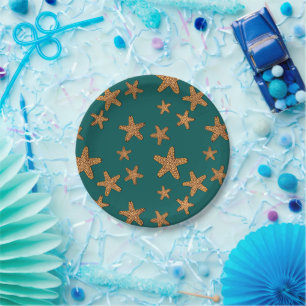 Orange Starfish Pattern Paper Plate