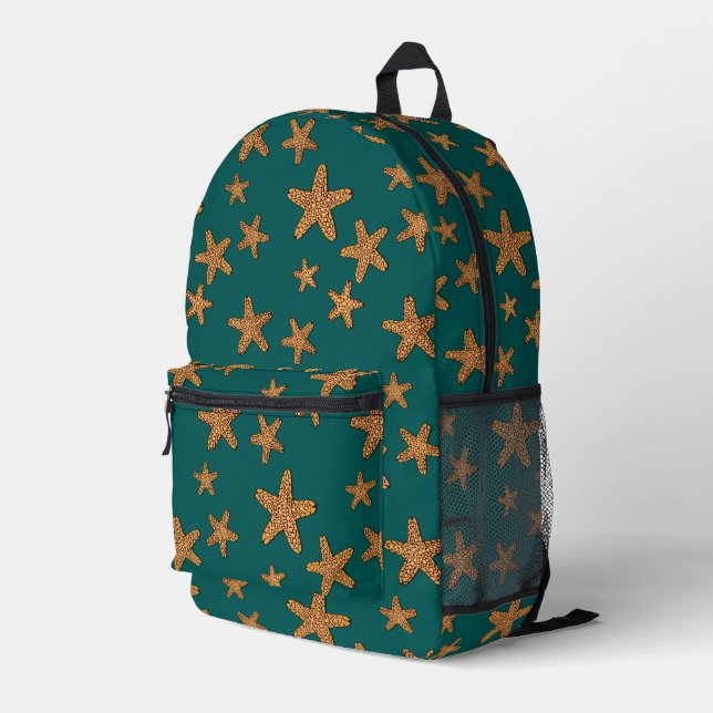 Orange Starfish Pattern Printed Backpack (Back Corner Right)