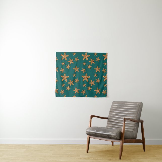Orange Starfish Pattern Tapestry (In Situ (Horizontal))