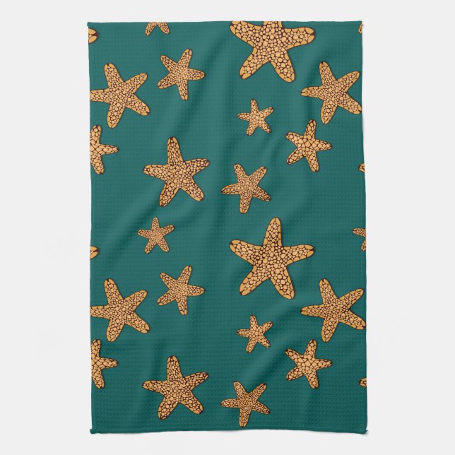 Orange Starfish Pattern Tea Towel (Vertical)