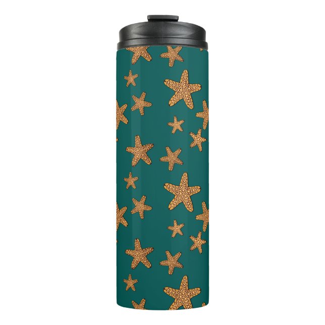 Orange Starfish Pattern Thermal Tumbler (Front)