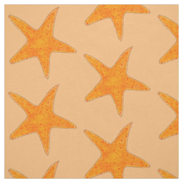 Orange Starfish Star Fish Shell Beach Ocean Sea Fabric (Swatch)