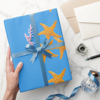 Orange Starfishes Wrapping Paper