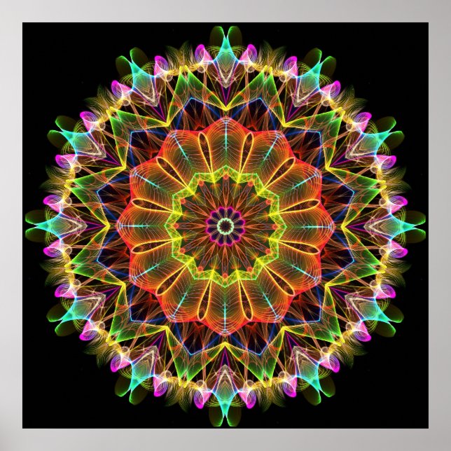 Orange Starflower  kaleidoscope Poster (Front)