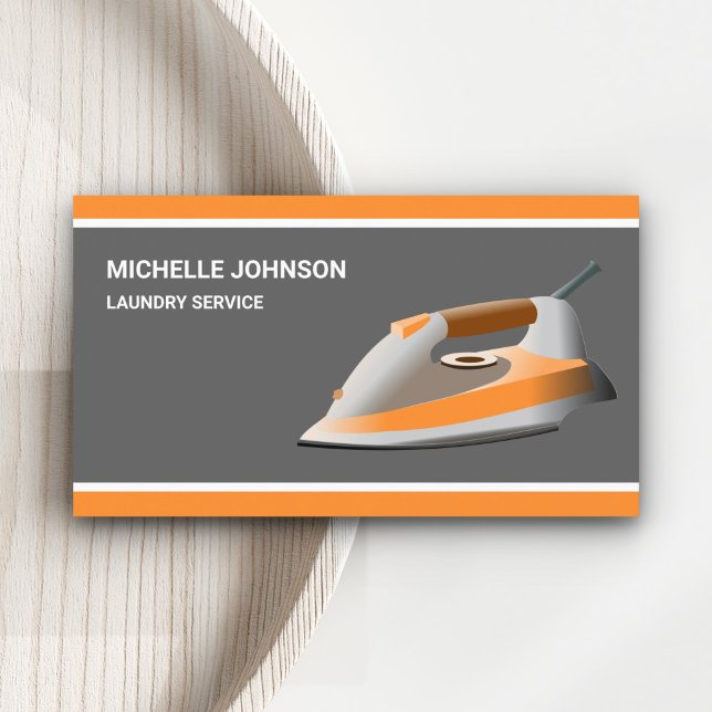 Orange Steam Iron Laundry Ironing Service Business Card (Creator Uploaded)