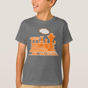 Orange steam loco train custom name kids t-shirt