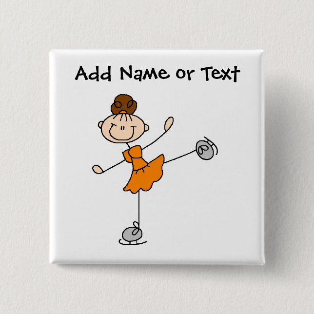 Orange Stick Figure Ice Skater Button (Front)