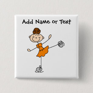 Orange Stick Figure Ice Skater Button