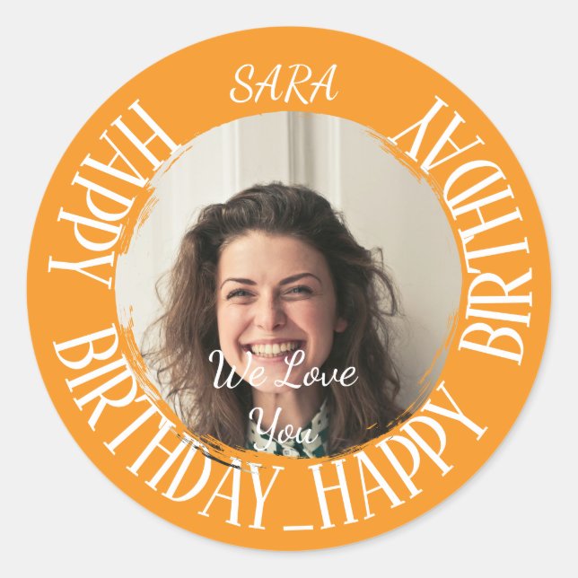 orange Sticker for birthday fully customisable (Front)