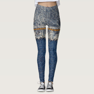 Orange Stitch, Double Denim Patch. Leggings