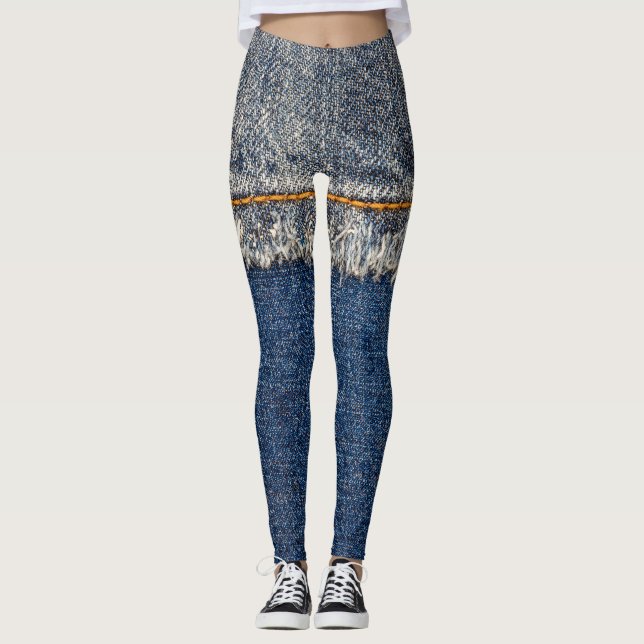 Orange Stitch, Double Denim Patch. Leggings (Front)