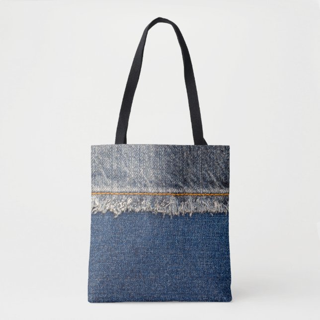 Orange Stitch, Double Denim Patch. Tote Bag (Front)