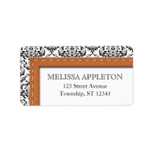 Orange Stitched Damask Personalised Address Labels