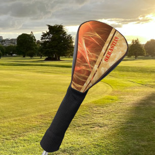 Orange Streaks Champagne Bubbles Custom Name Golf Head Cover