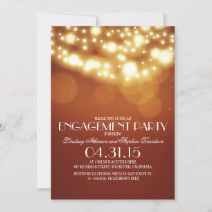 orange string lights vintage engagement party invitation