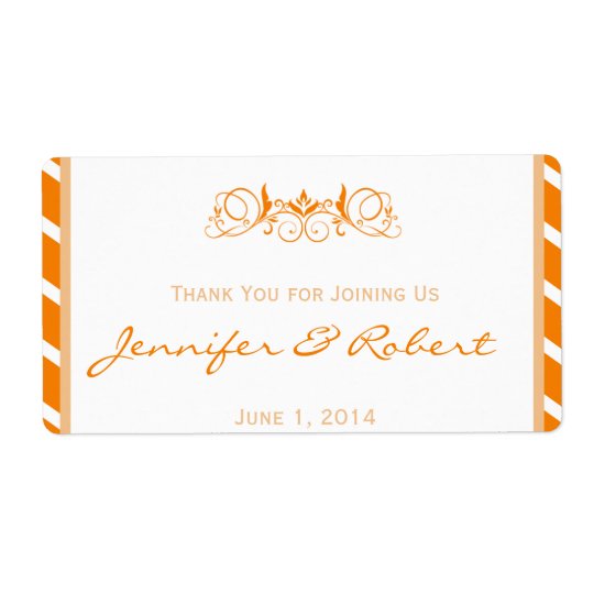 Orange Stripe Floral Accent Water Bottle Label Shipping Label