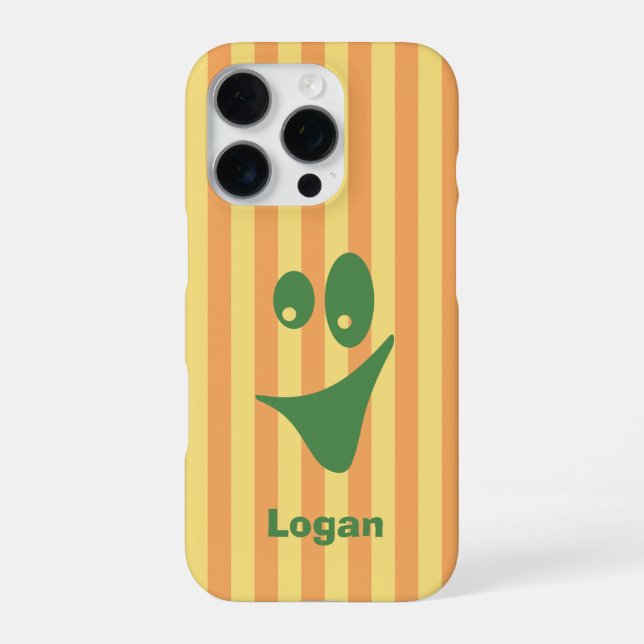 Orange Stripe Green Quirky Smile iPhone Case (Back)