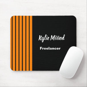 Orange stripe lines black mouse mat
